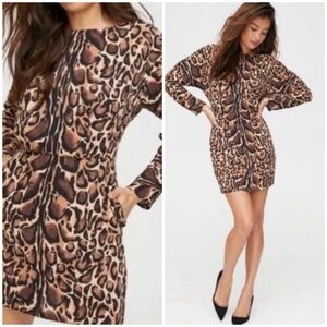 Babaton Samson Long Sleeve Chestnut Black Animal Print Dress